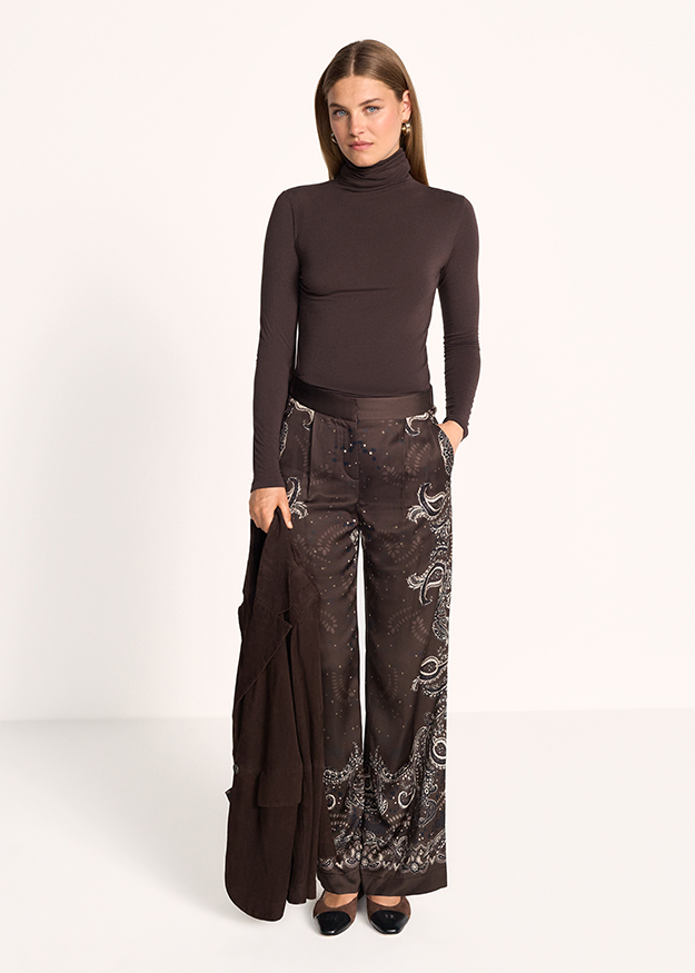 turtleneck, braun, hose, weiteweite, paisley