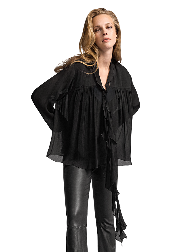 Fließende Bluse mit Volants