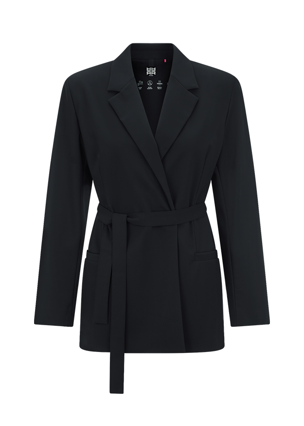 Blazer, Damen, Schwarz, Gürtel, Revers