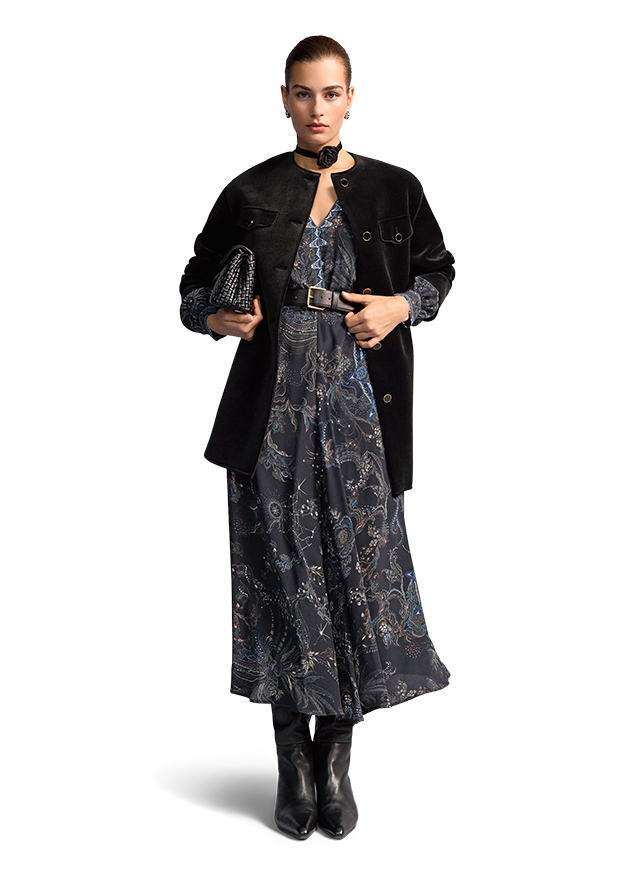 Velvet Coat with Straight Cut