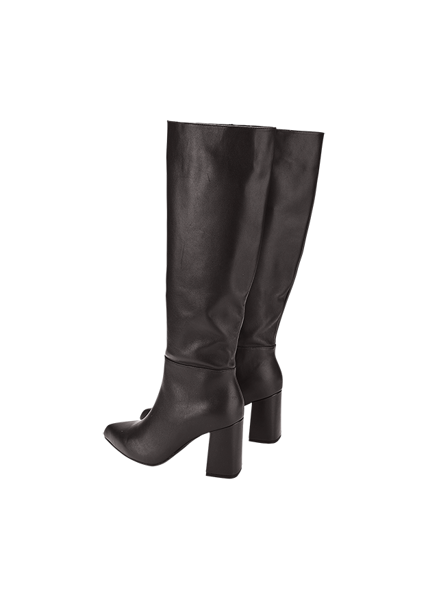 Stiefel, Knee-High Boots, Leder, Schwarz, Absatzblock