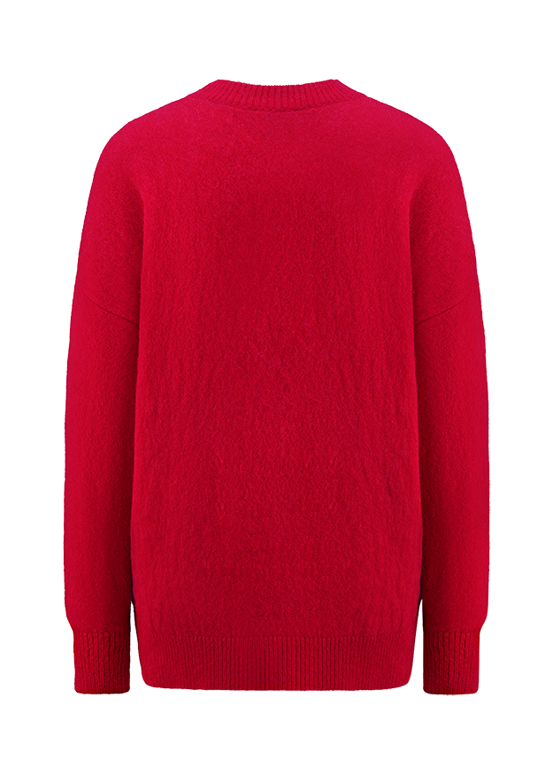 Strickpullover, Rot, Rundhalsausschnitt, Lange Ärmel, Rippbündchen