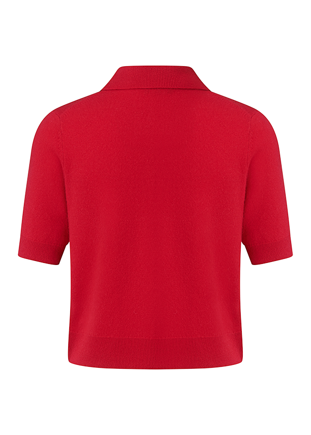 Strickpullover, Rot, Polokragen, Kurzarm, Rippbündchen
