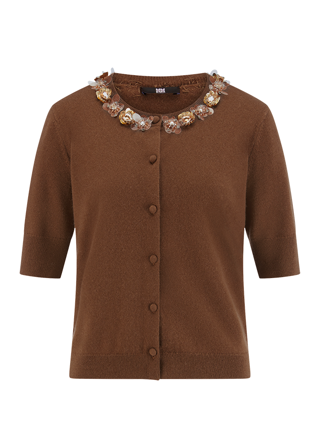 Cardigan, Braun, Rundhals, knopfleiste, kurzeÄrmel