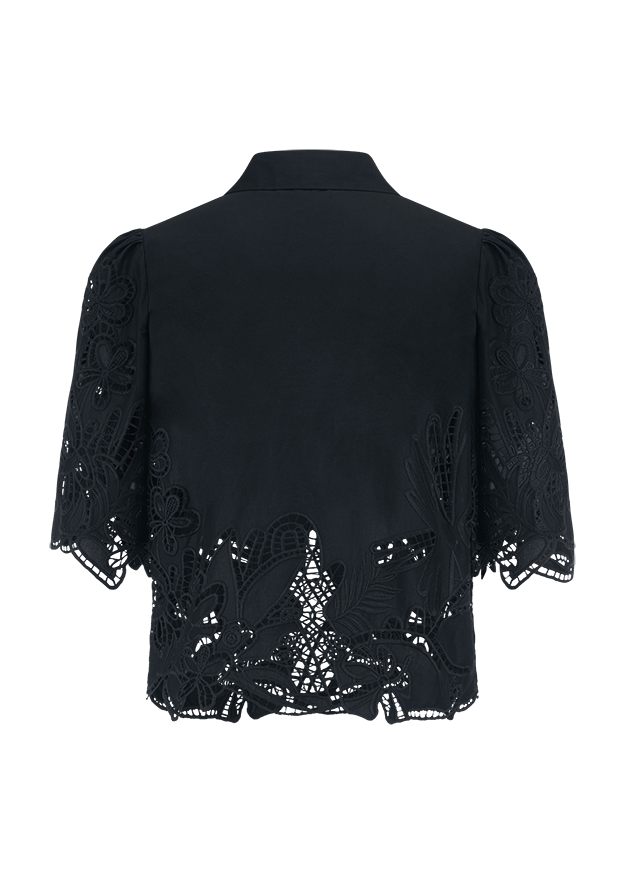 blazer, Spitze, kurzarmig, dunkel, Rücken