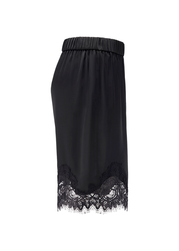rockskirt, Satin, Schwarz, Spitze Saum, elastischer Bund