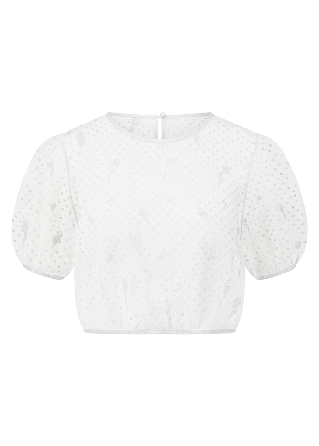 Bluse, Puffärmel, Spitze, Niedrige Taille, Enganliegend
