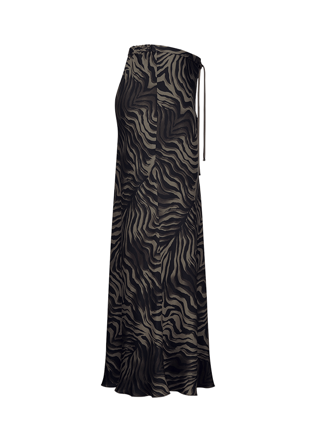 Maxi Rock, Zebra Muster, Schwarz, Samtig glänzend, Bequemes Trägerkleid