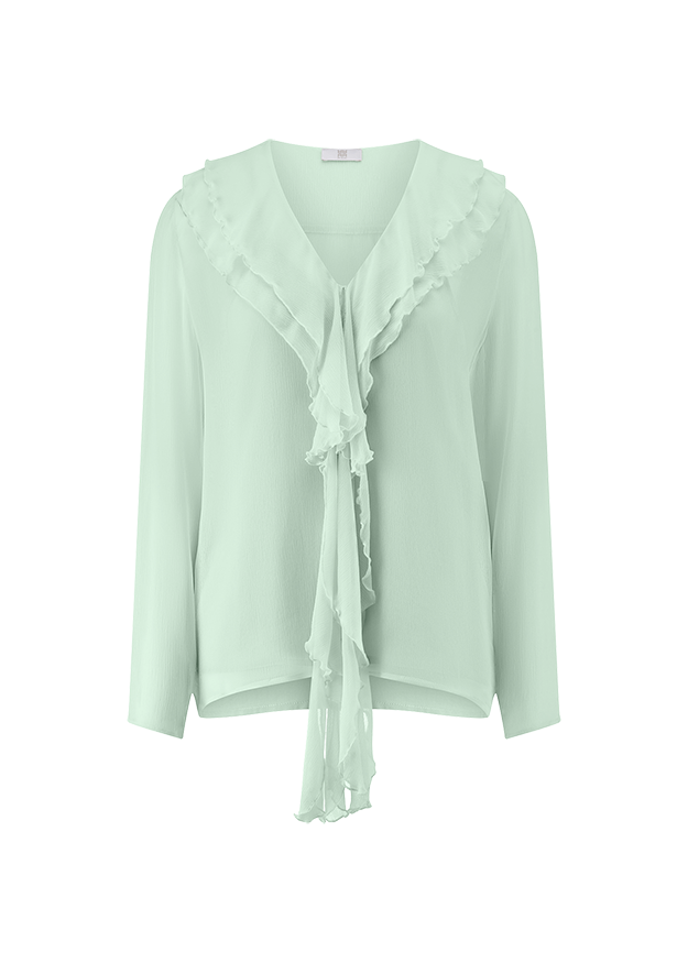 Bluse, V-Ausschnitt, Rüschen, Langarm, Mintgrün