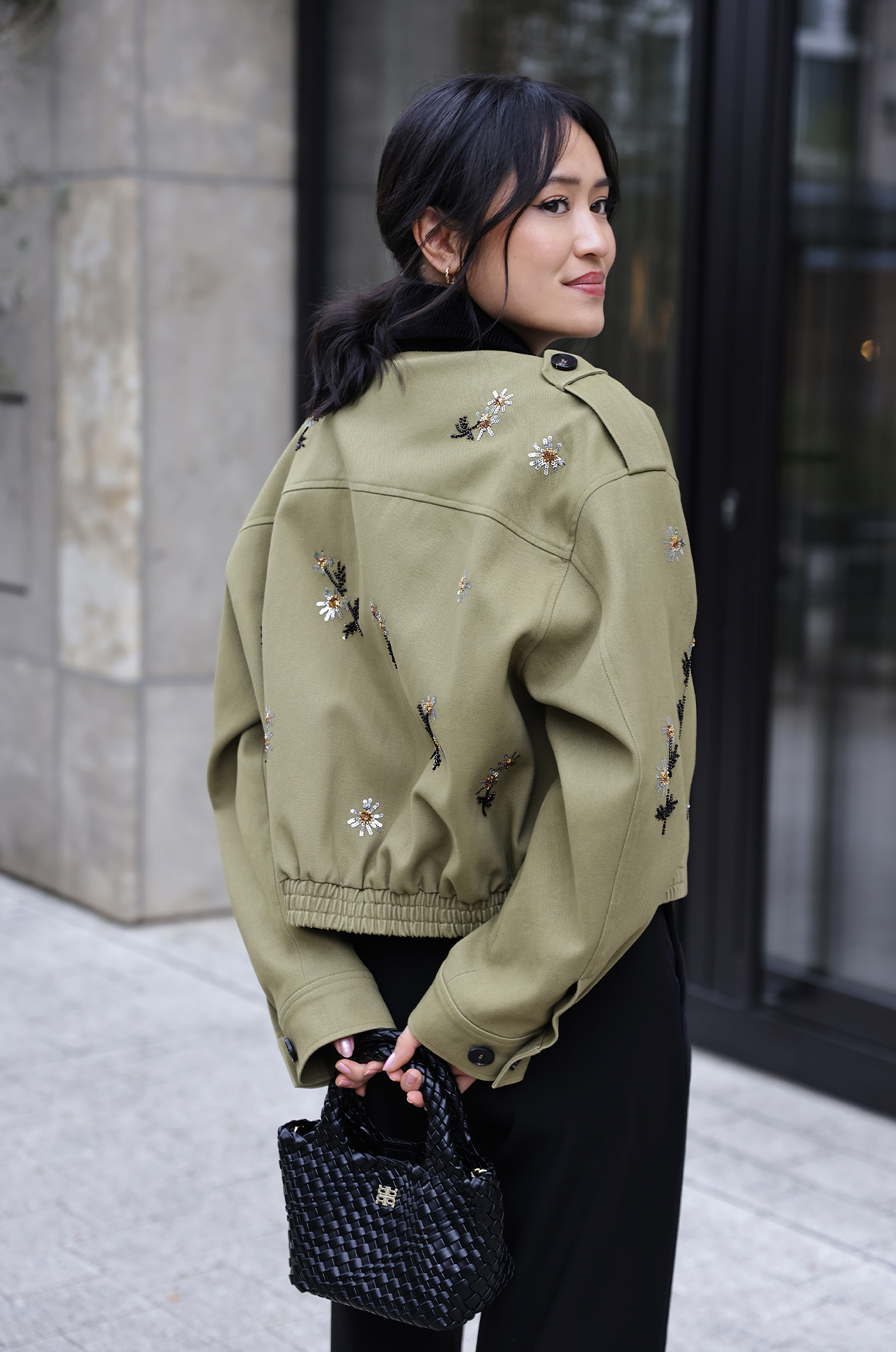 Jacket, Olive green, Embroidered, Bomber jacket, Casual outerwear
