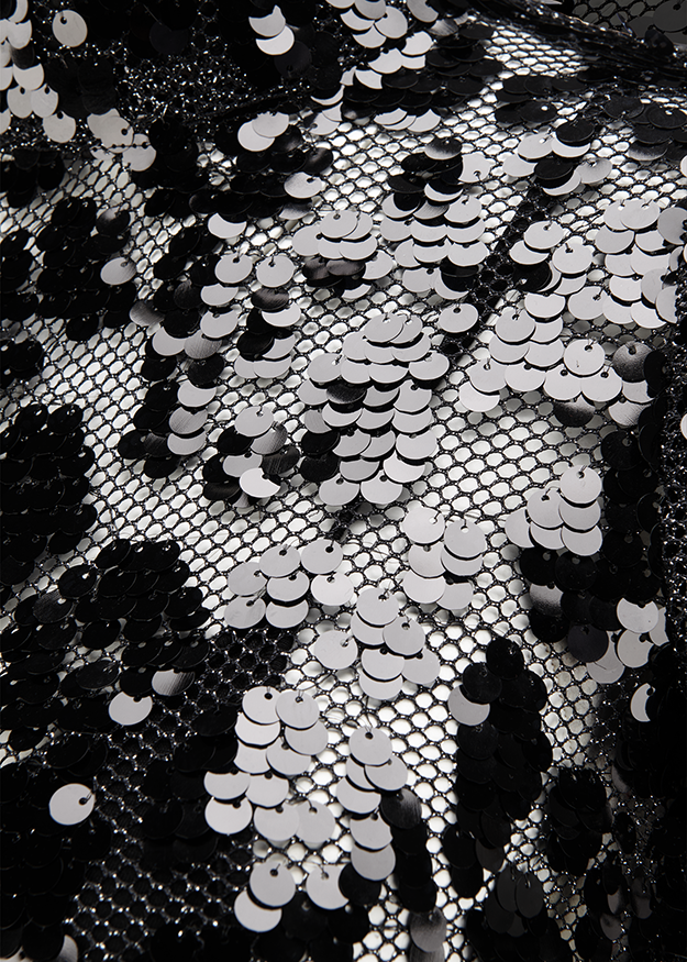 Paillettenstoff, Netzstoff, schwarz-weiß, wendbare Pailletten, Glitzerstoff
