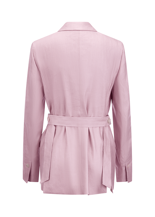 Blazer, Rosa, Gürtel, Langarm, Einreiher