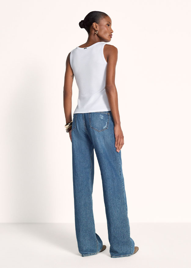 Tank Top, Weißes Top, Ärmelloses, Baumwolle, Jeans