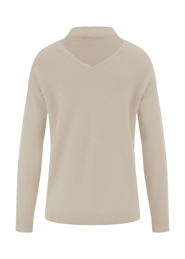 V-Ausschnitt, Pullover, Kaschmir, Beige, Langarm