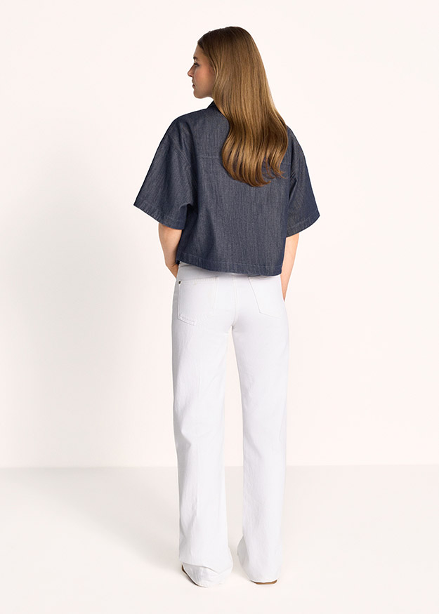 Hemdbluse, Kurzarm, Denim, Dunkelblau, Oversize