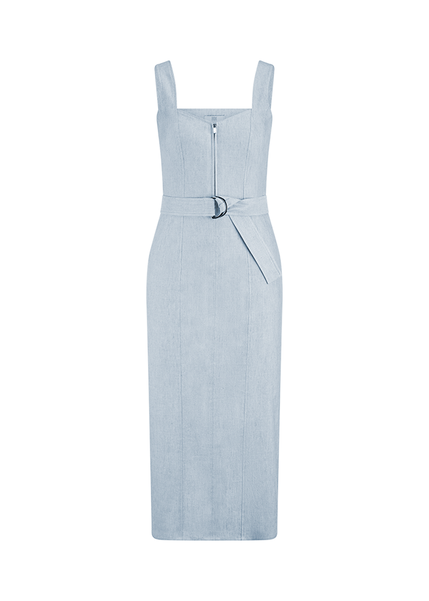 Kleid, Midi, Reißverschluss, Gürtel, Leinwandfarben?