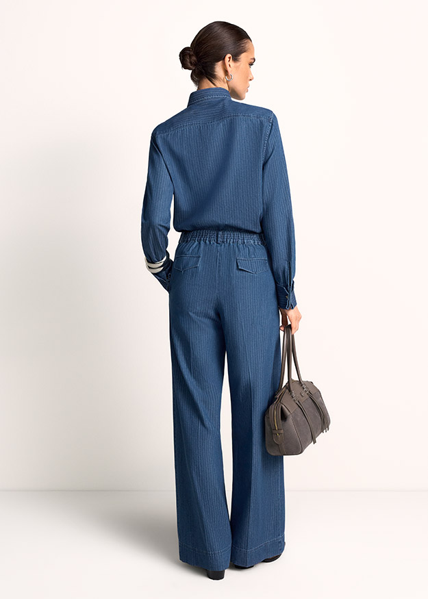 Jeansoverall, Hose mit Gummizug, Kleidungsset, Wadenlange Hose, Blauer Denim