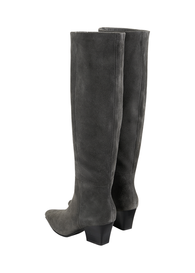 Stiefel, Knee-High, Grau, Samtleder, Absatz
