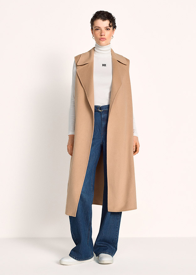 Weste, Mantel ohne Ärmel, Beige, Oversize, Lange Weste