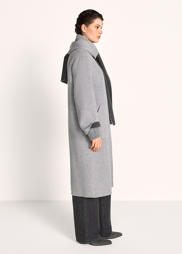 Mantel, Oversized, Grau, Wollmantel, Schal