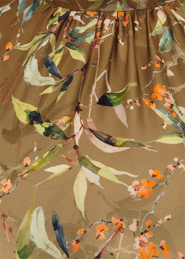 Blätter, Blumen, Floral, Stoffmuster, Farbton olive