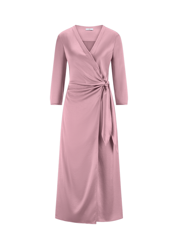 Midi-Kleid, Rosenholz, Wrap-Kleid, Langarm, Zierknoten