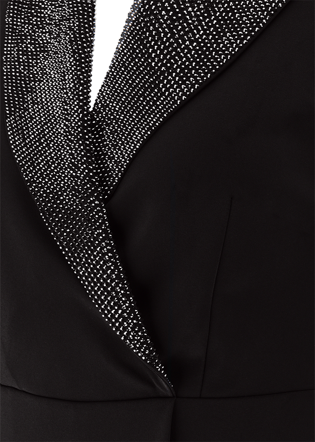 Schwarzer Blazer, Strassbesetztes Revers, Punktmuster, Knopfloch