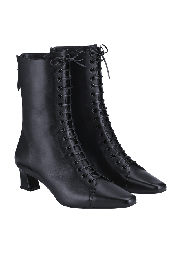 Stiefel, Leder, Hochhackiger Stiefel, Knöchelhoch, Schnürung