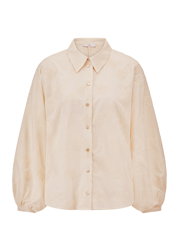 Bluse, Langarm, Knöpfe, Vintage- Beige, Blütenmuster