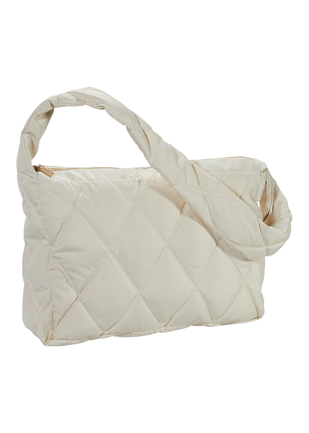 Tote bag, Quilted, Padded bag, Cream color, Shoulder strap