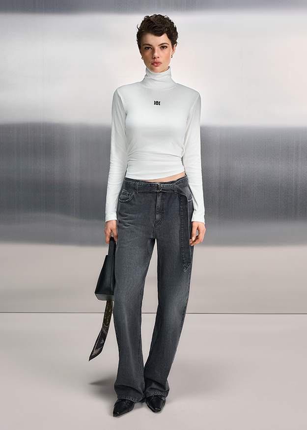 Pullover-Ausschnitt?, weißer Rollkragen, langarmtop, Knitwear, Minimalstil