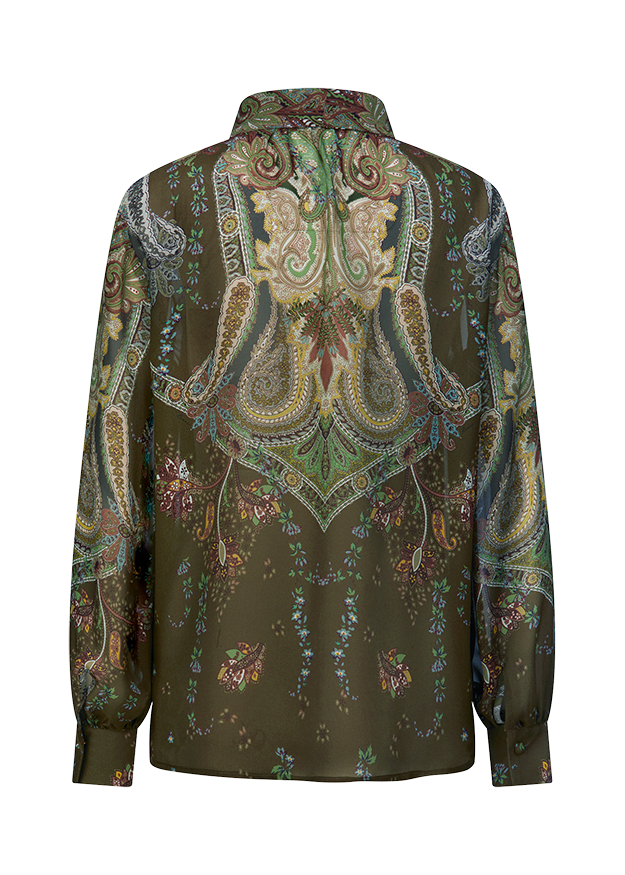 bluse, paisley, blumenmuster, langarm, knopfmanschetten