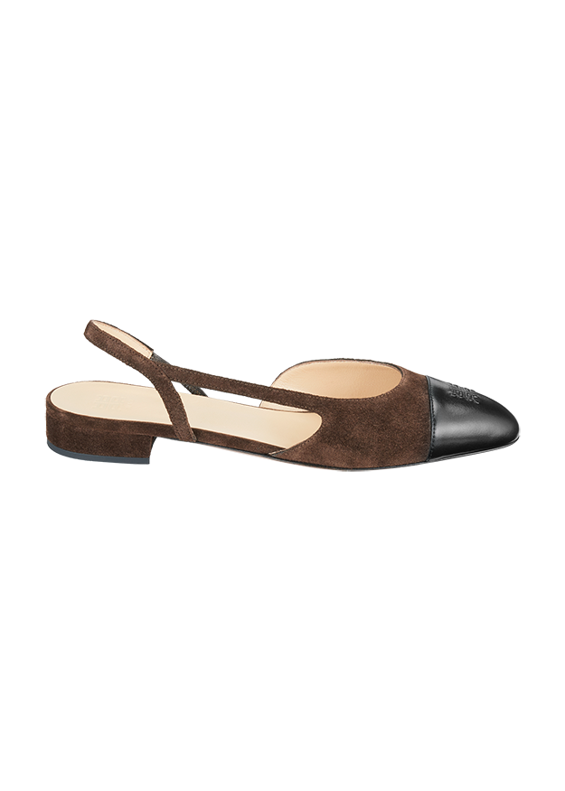 Pumps, Slingback, Braun, Wildleder, Schwarze Spitze