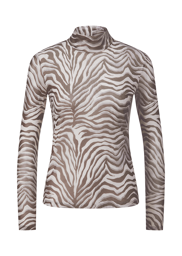 Rollkragen, Zebra Muster, Mesh-Top, lange Ärmel, durchscheinendes Strickstück