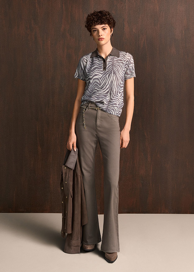 Polo-Shirt, Zebra-Muster, Kurzarm, Hose, Gürtel