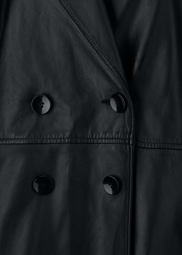 Leder, Jacke, Doppelreihig, Knöpfe, Schwarz