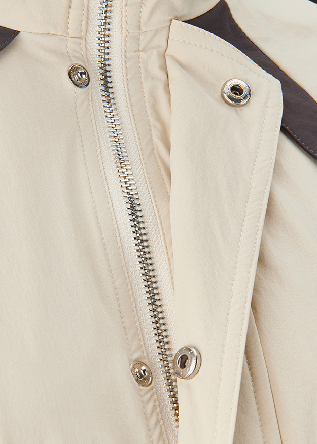 jacke, reissverschluss, knöpfe, beige, metallic zipper
