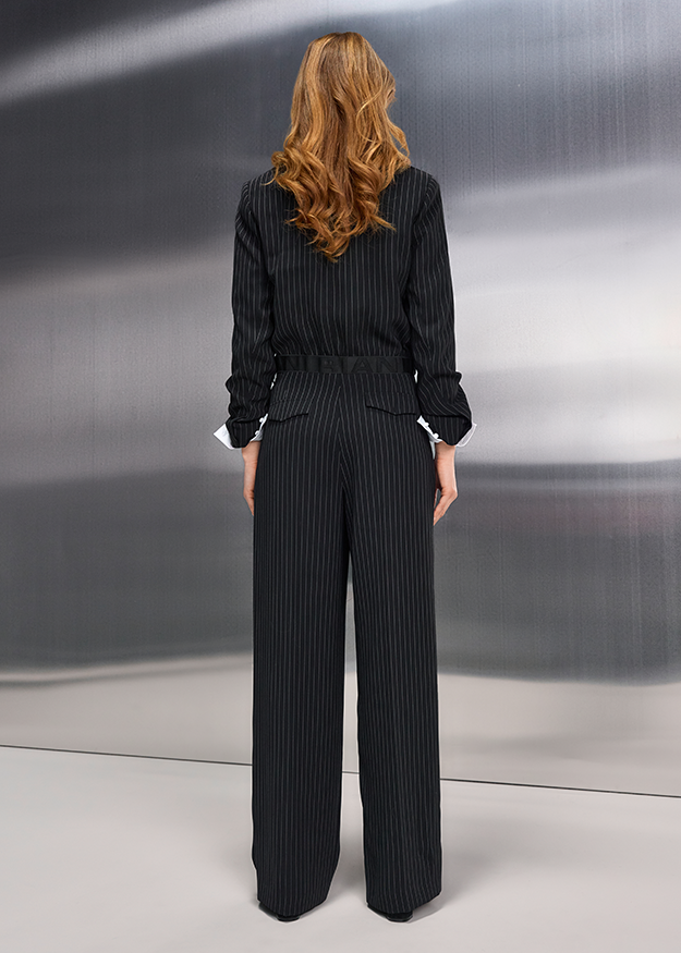 Pinstripe, Jumpsuit, Dunkel, Rückenansicht, Weite Beine