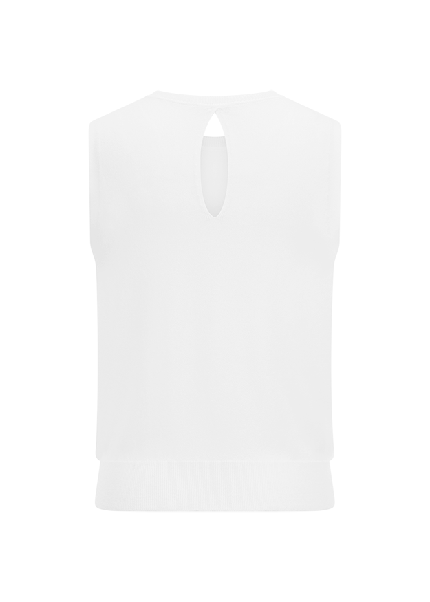 Top, Sleeveless, White, Keyhole, Knit hem