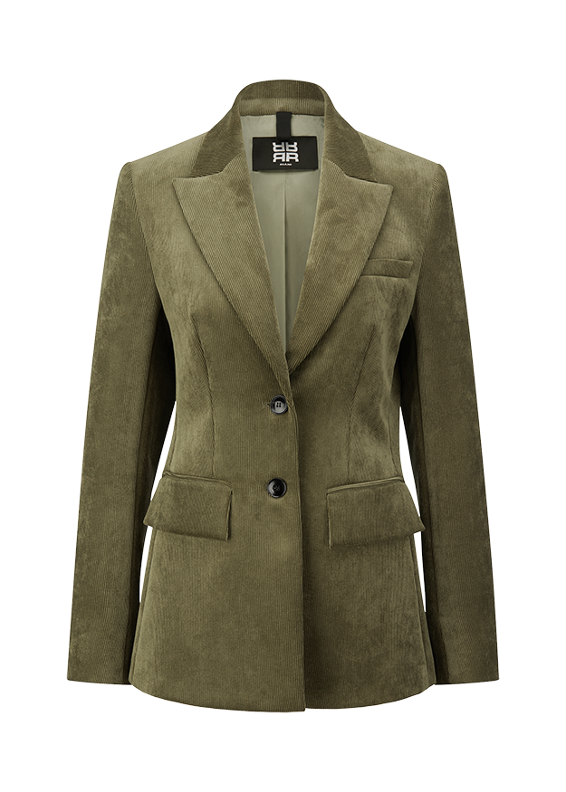 damenblazer, corduroy, olivgrün, einreihig, revers