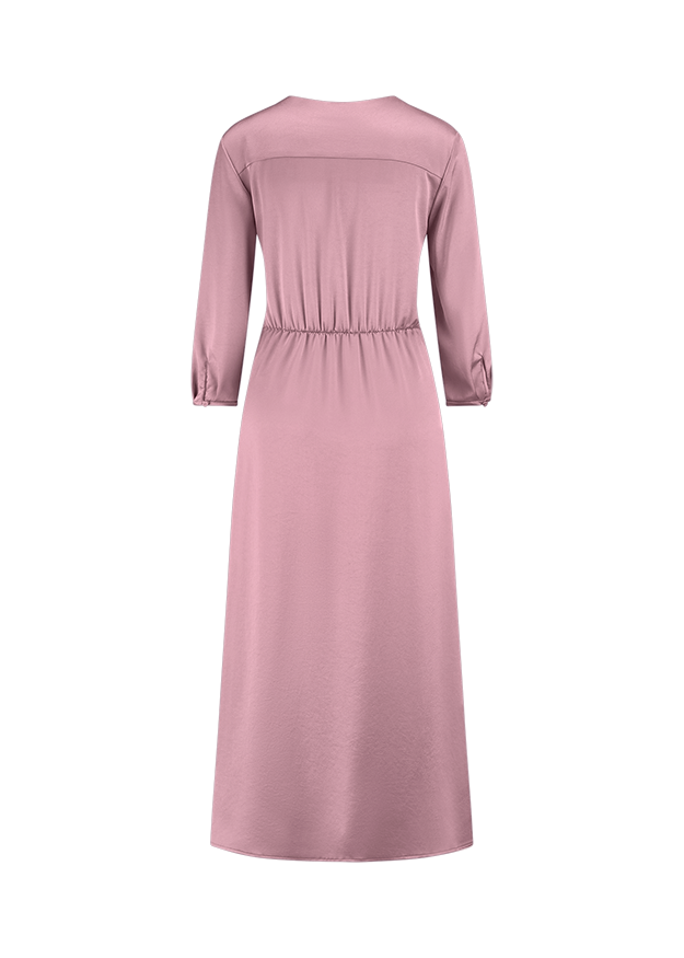 Midi Kleid, Lange Ärmel, Roter Himmel?, Elastischer Taillen, Uni Pink