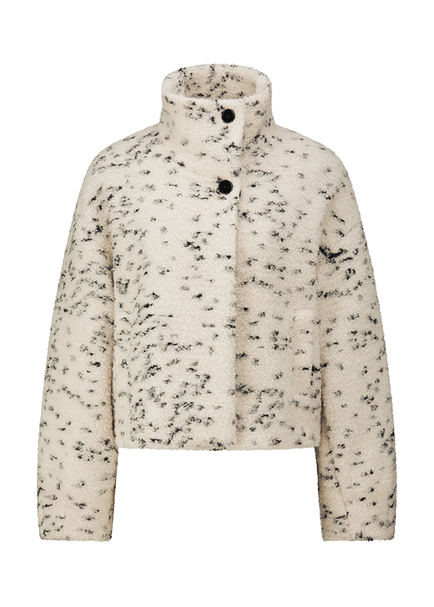 Fleecejacke, Sherpa, Tupfenmuster, Cremefarben, Vollständiger Kragen