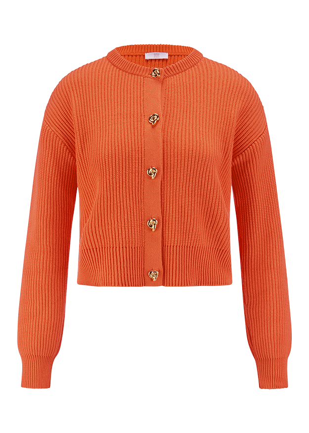 Cardigan, Knopfleiste, Orangene Farbe, Strickware, Langarm