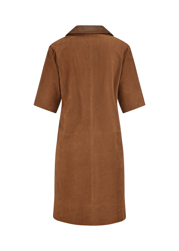 košatur, cognac, suede, long coat, short sleeves