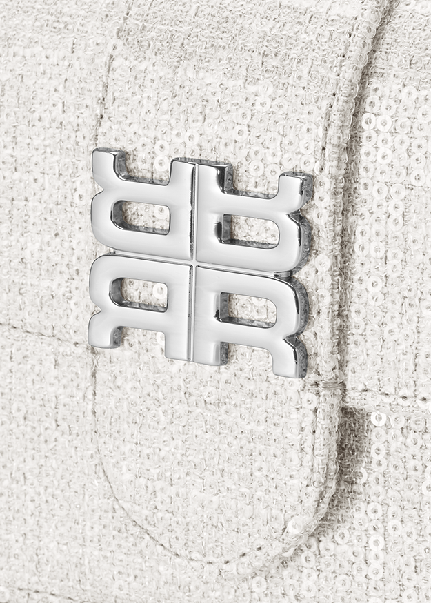 Sequin texture, Beige fabric, Verziert, Logo-Hardware, Gequiltete Strickware