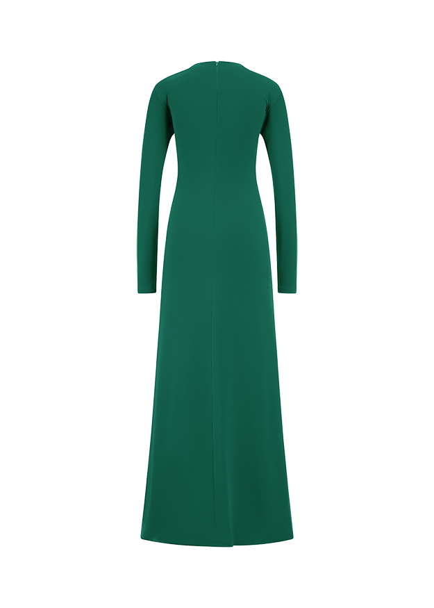Grünes Kleid, Maxikleid, Langarm, Glatte Stoffoberfläche, unifarben