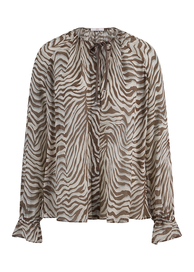 Zebra Muster, Bluse, Langarm, Viskose, Rüschen-Ärmel