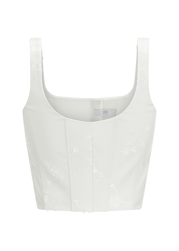 weiß, Crop-Top, Spitzenträger, Corsage, Seidenlook