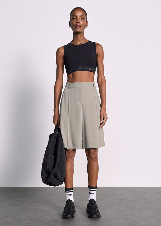 top, crop top, skirt, knee length, black
