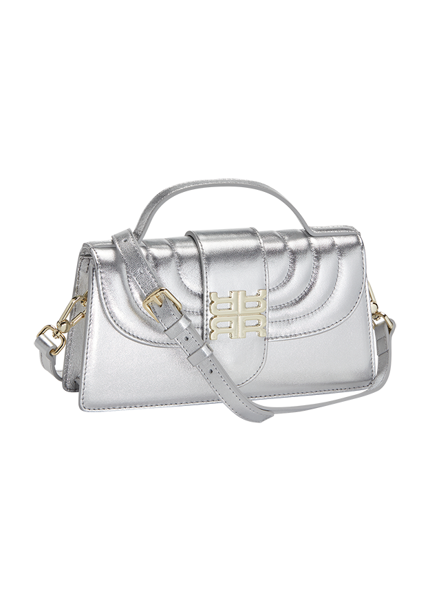 silberne Tasche, Umhängetasche, Schultertasche, metallisch, quiltiertes Muster